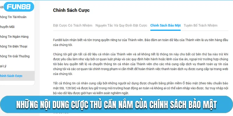 Những nội dung cược thủ cần nắm của chính sách bảo mật