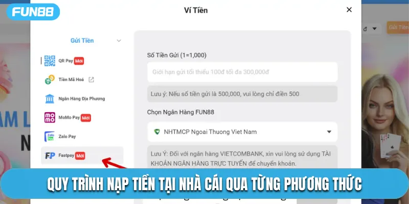 Quy trình nạp tiền tại nhà cái qua từng phương thức