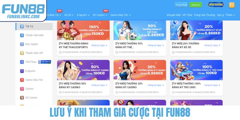 Lưu ý khi tham gia cược tại FUN88